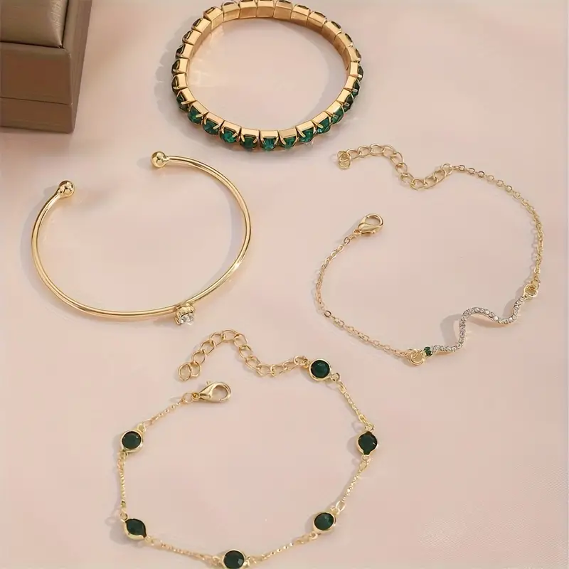 Conjunto 4 Pulseiras Bracelete com Pedras Brilhantes