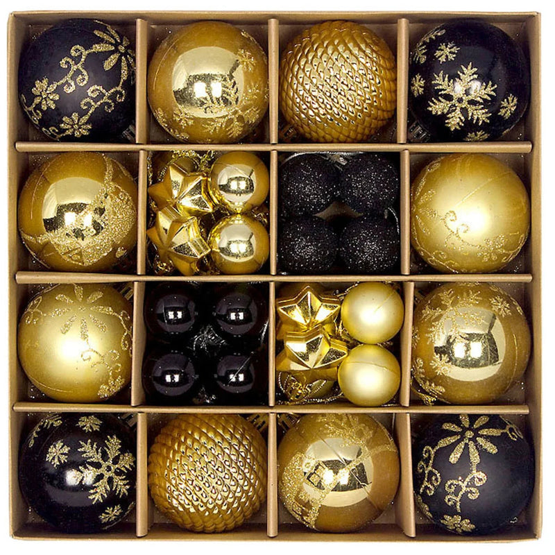 Kit Bolas de Natal 44 Peças Coloridas AzenStoree Preto e Dourado 