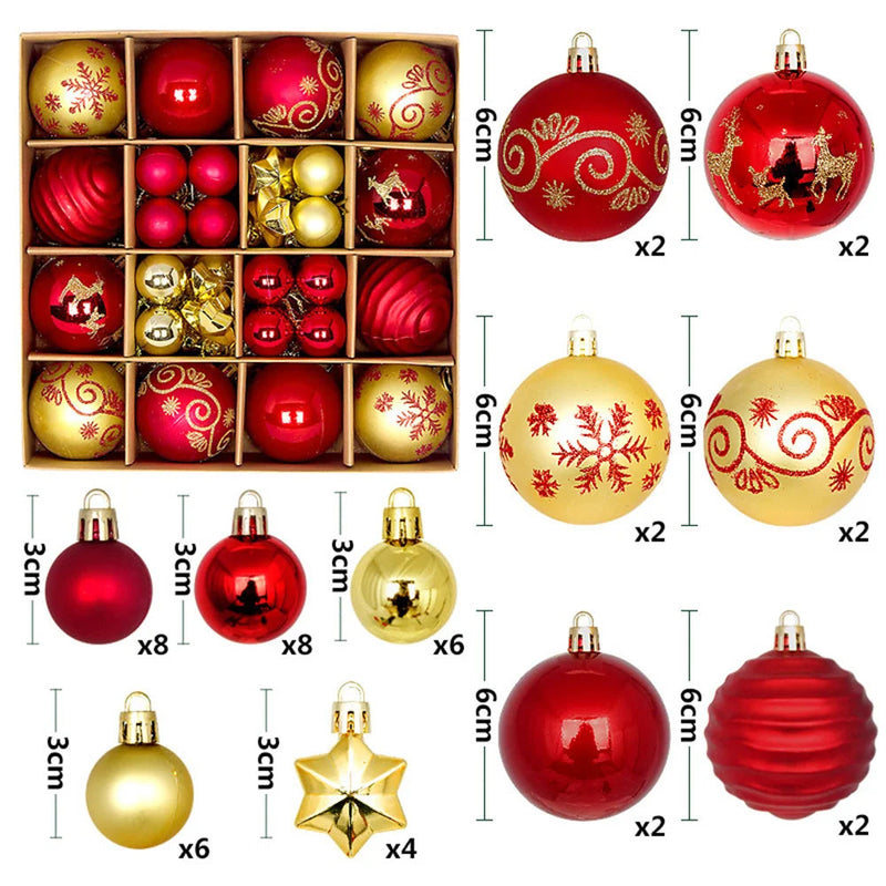 Kit Bolas de Natal 44 Peças Coloridas AzenStoree Vermelho e Dourado 