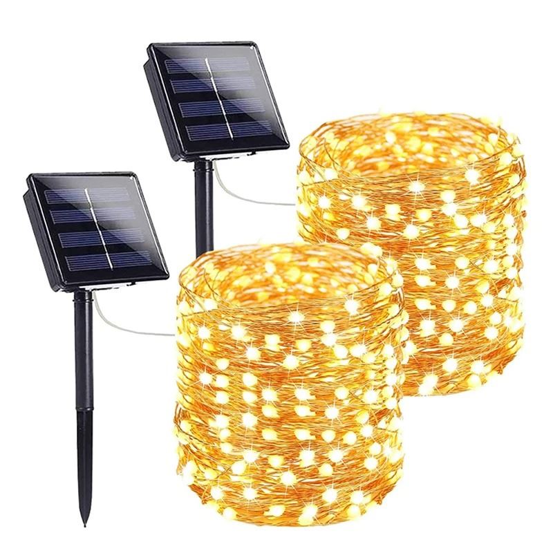 Pisca-Pisca Solar com 8 Modos de Iluminação SolarLightJoy - Natal 2023 AzenStoree Amarelo 2 unidades - 10 metros 100LED 