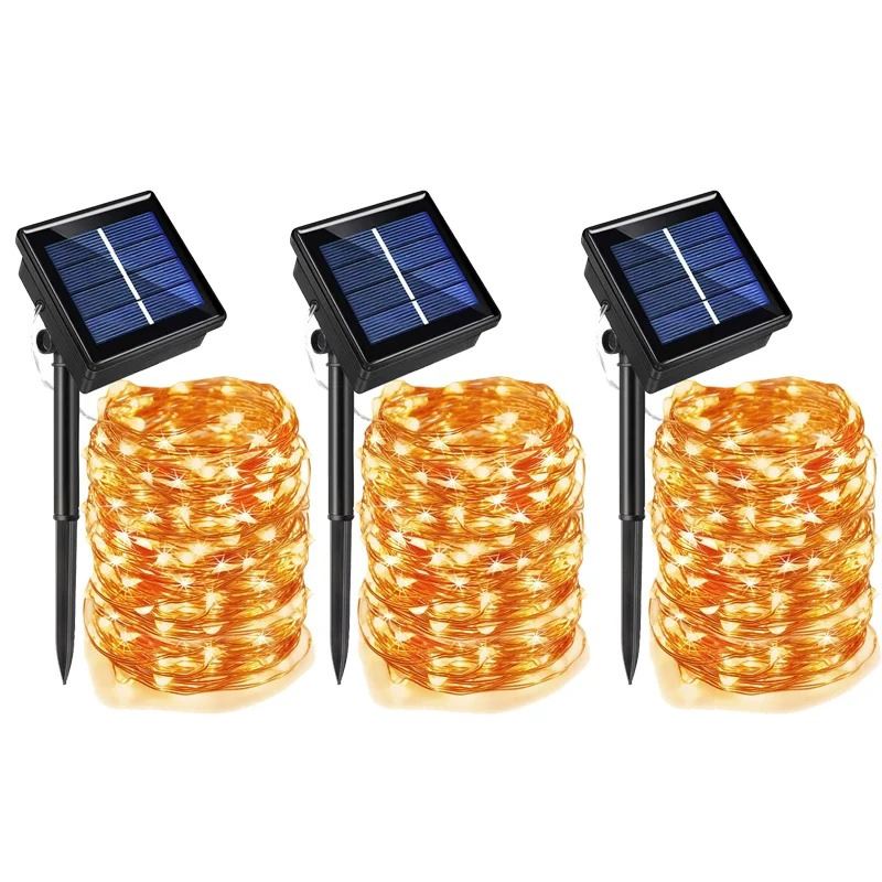 Pisca-Pisca Solar com 8 Modos de Iluminação SolarLightJoy - Natal 2023 AzenStoree Amarelo 3 unidades - 10 metros 100LED 