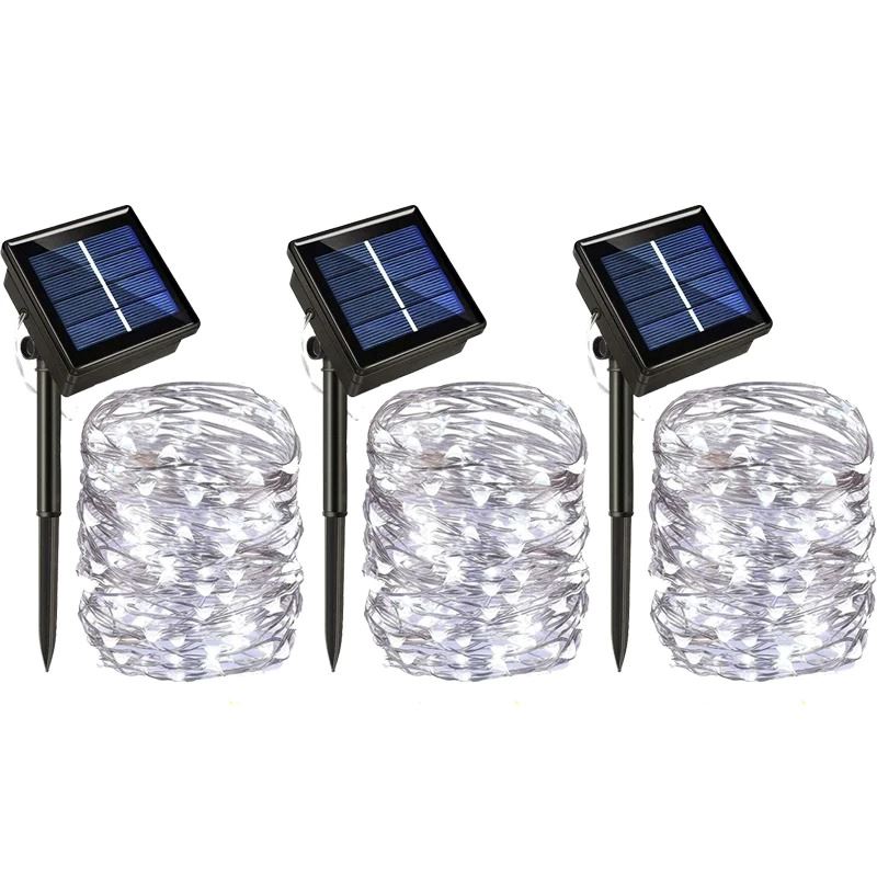 Pisca-Pisca Solar com 8 Modos de Iluminação SolarLightJoy - Natal 2023 AzenStoree Branco 3 unidades - 10 metros 100LED 