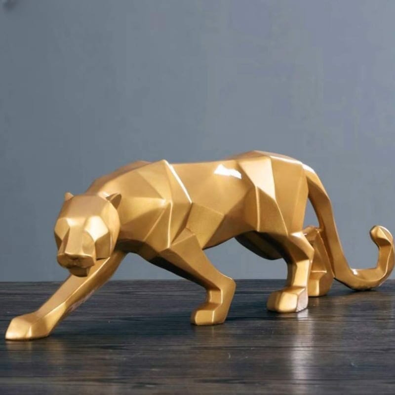 Escultura Decorativa Leopardo Decoração de Mesa de Resina Estátua Leopardo Polihousi AzenStoree Dourado 